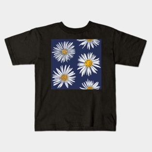 White asters on dark blue, dense Kids T-Shirt